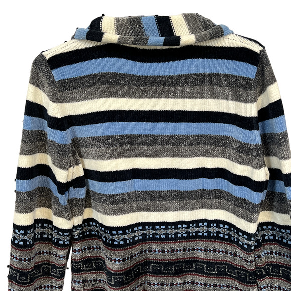 Knit & Pearl Cozy Pullover Sweater Button Down Scarf Striped Casual Size XL - Picture 5 of 7